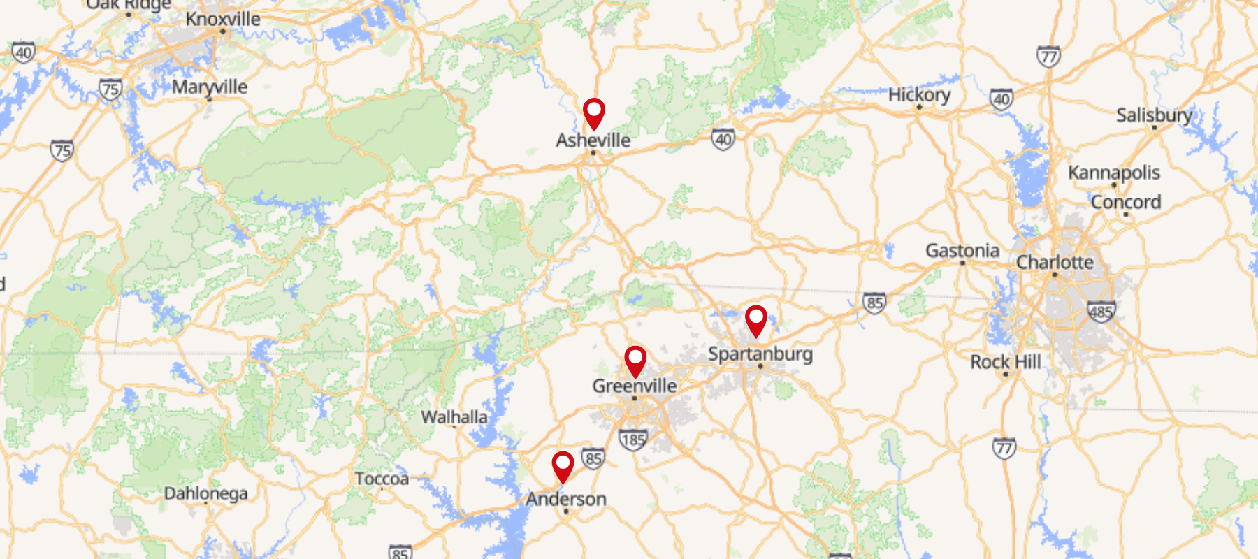 Southeastern US cities map